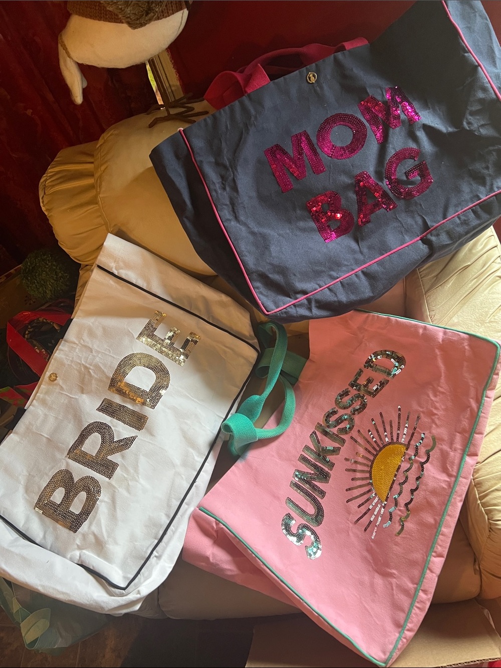 (3) XL Simply Southern Totes with Pink Sequin Accent